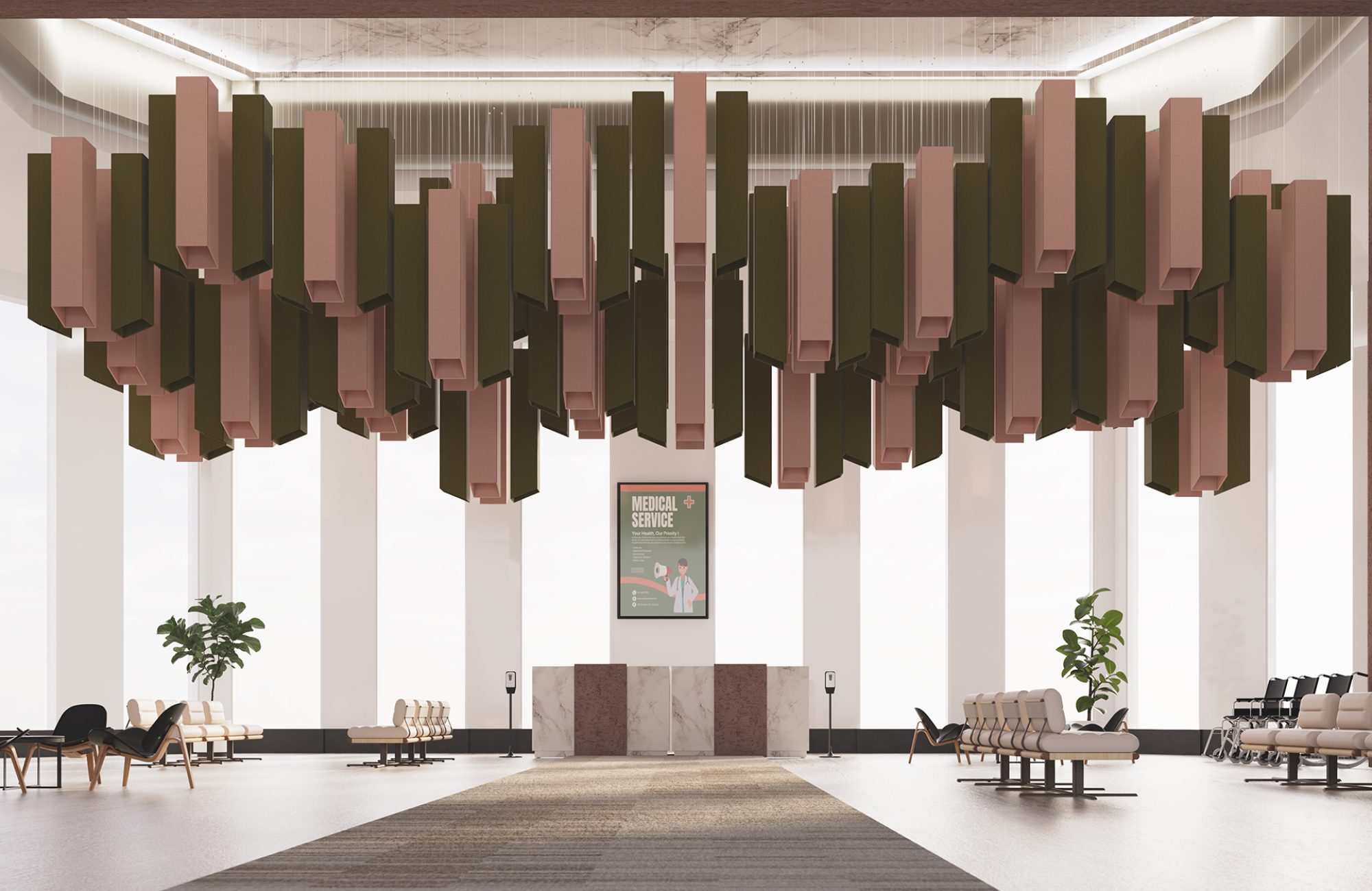 Pendant, Square Ceiling Clouds | Eucalyptus, Flamingo | Premier Collection