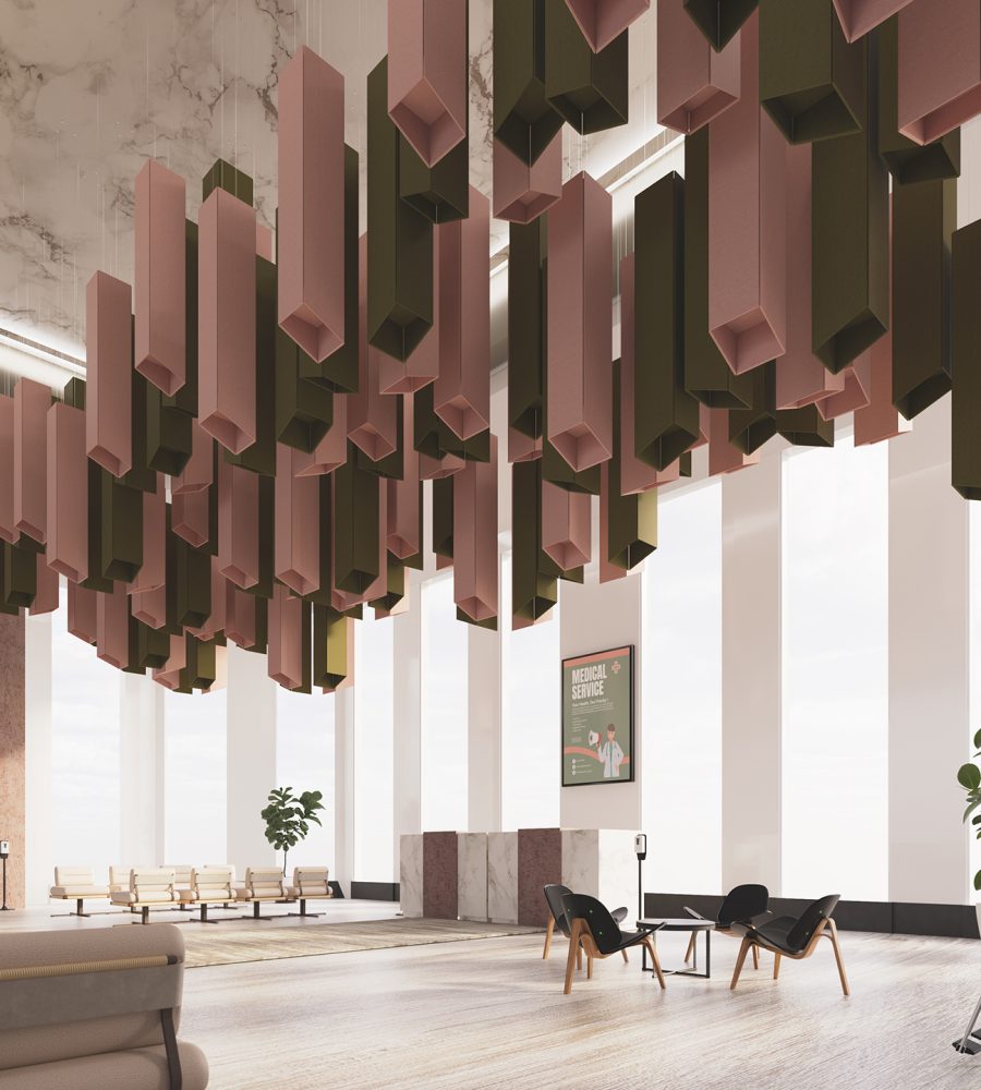 Pendant, Square Ceiling Clouds | Eucalyptus, Flamingo | Premier Collection
