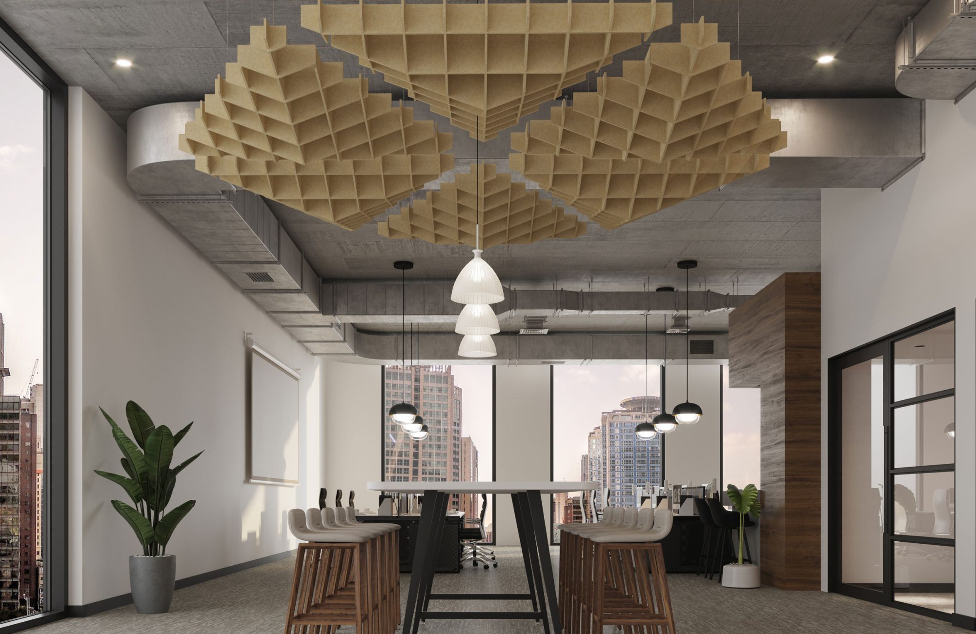 Interlace, Tetra Ceiling Clouds | Ivory | Premier Collection