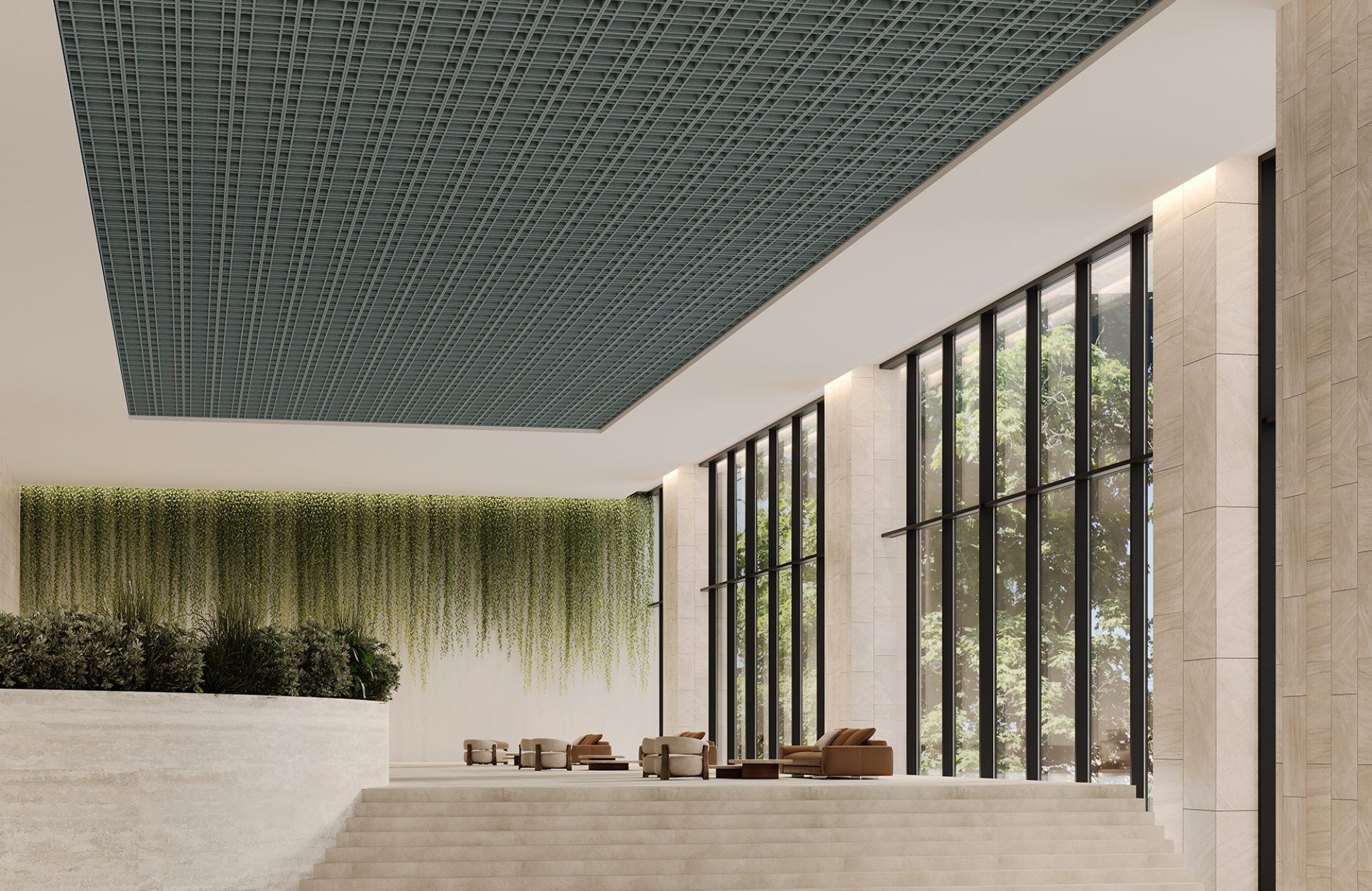 Woven, Tartan Ceiling Frames | Stonewash | Premier Collection