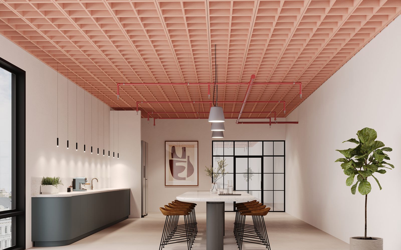 Woven, Windowpane Ceiling Frames | Flamingo | Premier Collection