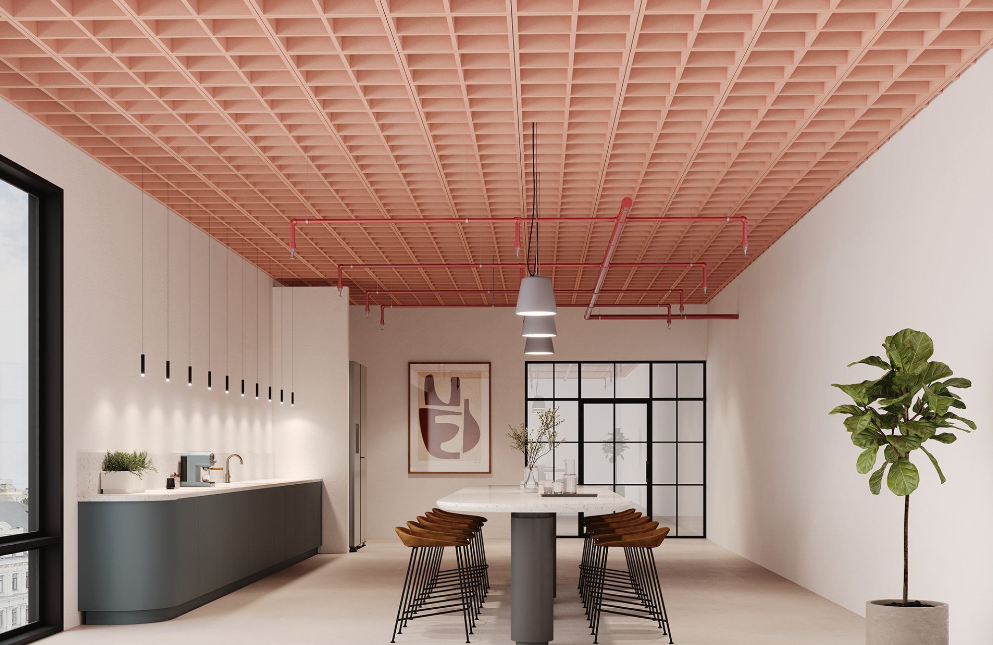 Woven, Windowpane Ceiling Frames | Flamingo | Premier Collection