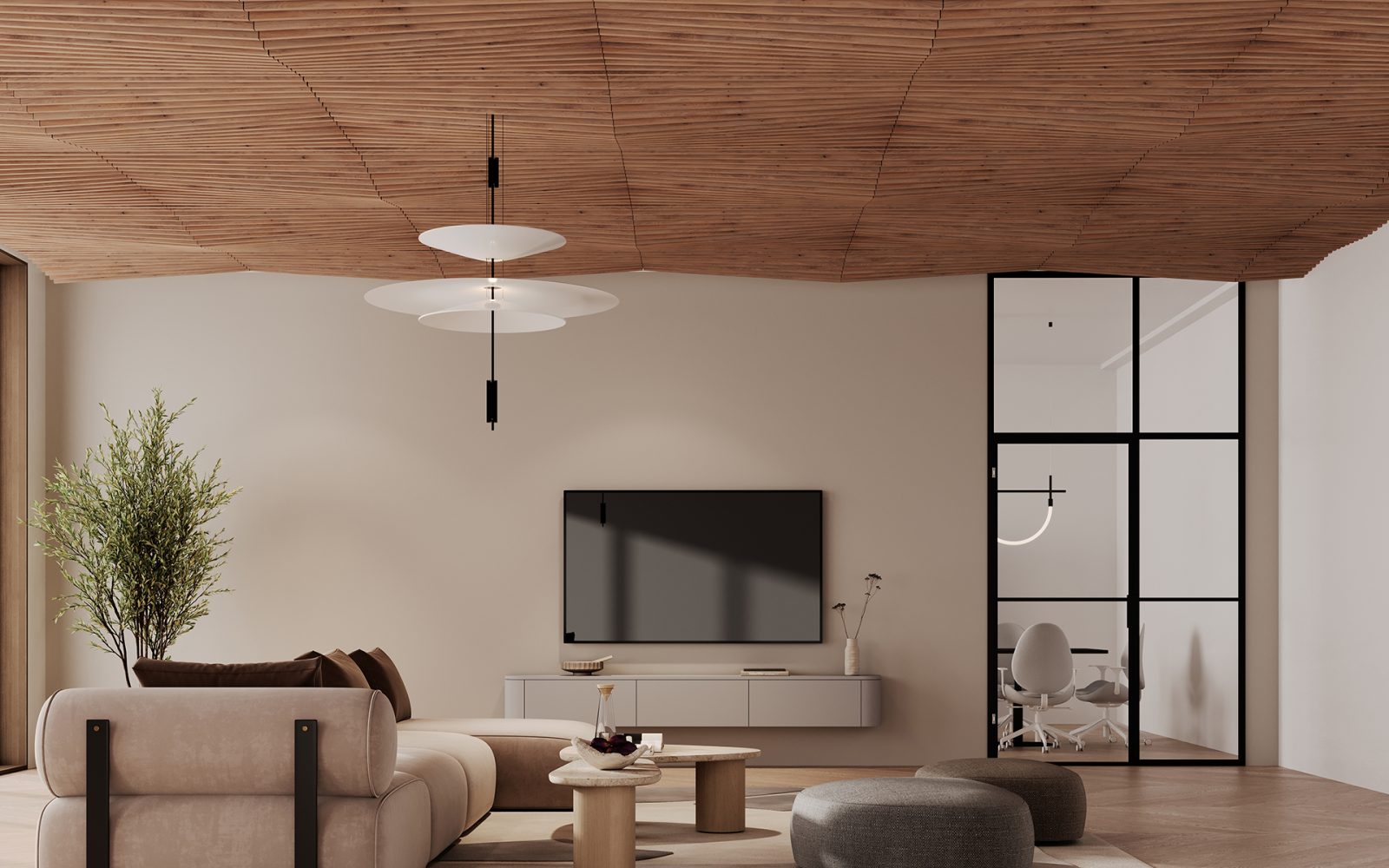 Rail, Lines Ceiling Frames | Fumed Oak | WoodGrain Collection