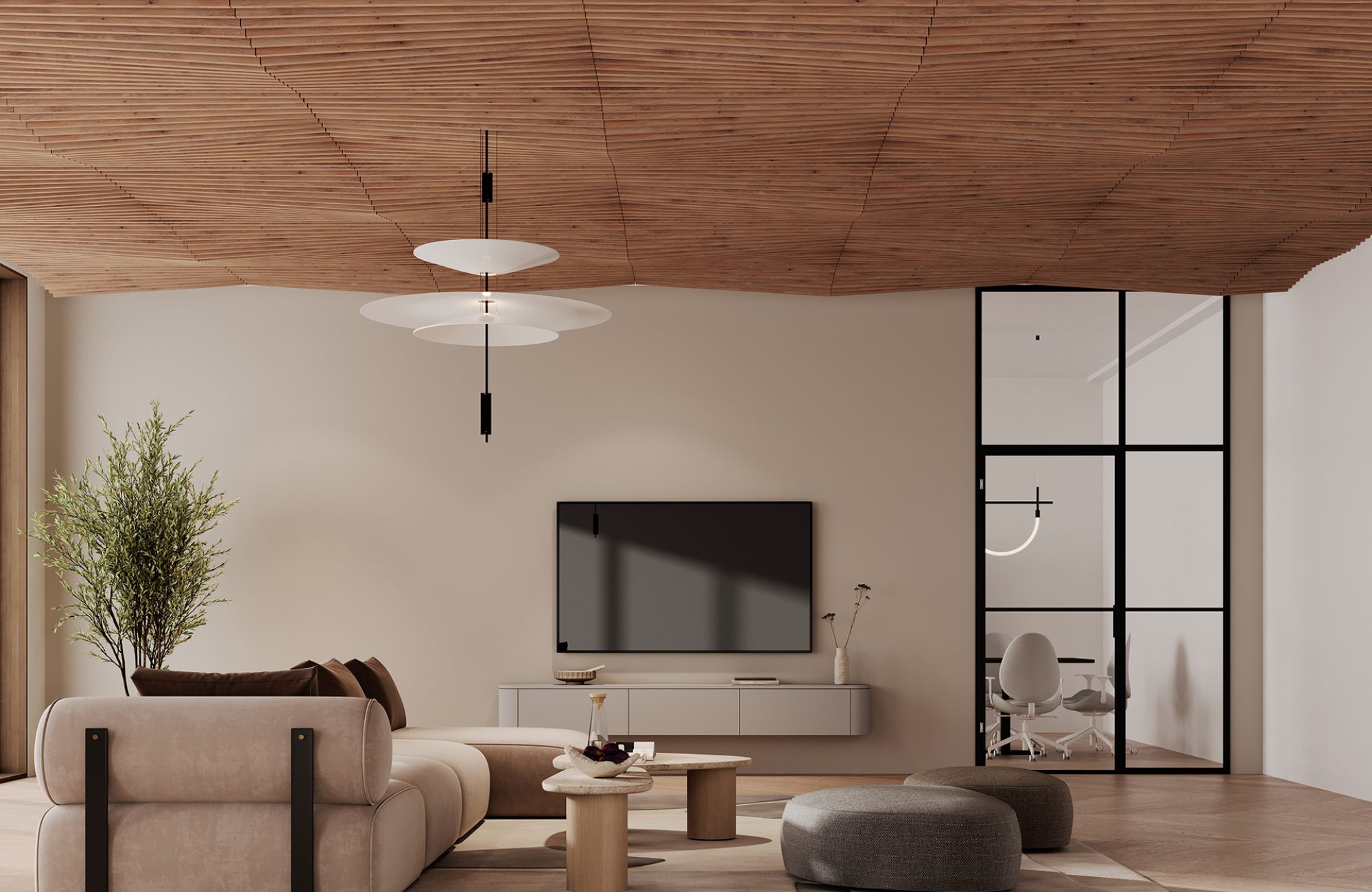 Rail, Lines Ceiling Frames | Fumed Oak | WoodGrain Collection