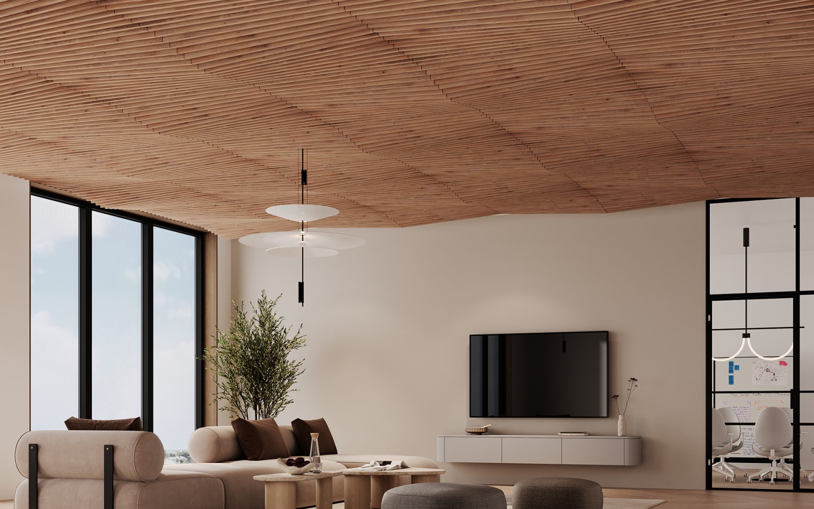 Rail, Lines Ceiling Frames | Fumed Oak | WoodGrain Collection