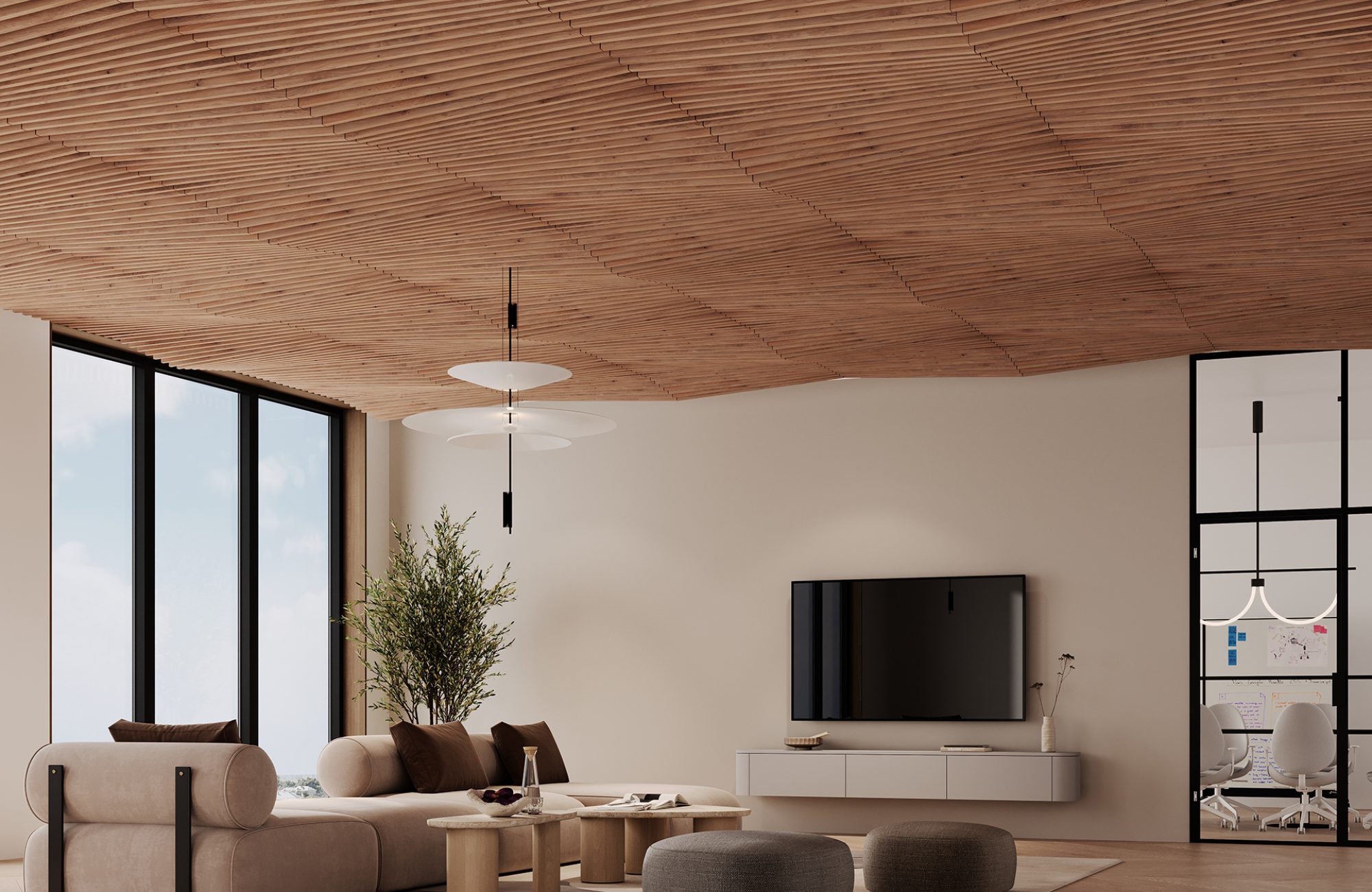 Rail, Lines Ceiling Frames | Fumed Oak | WoodGrain Collection