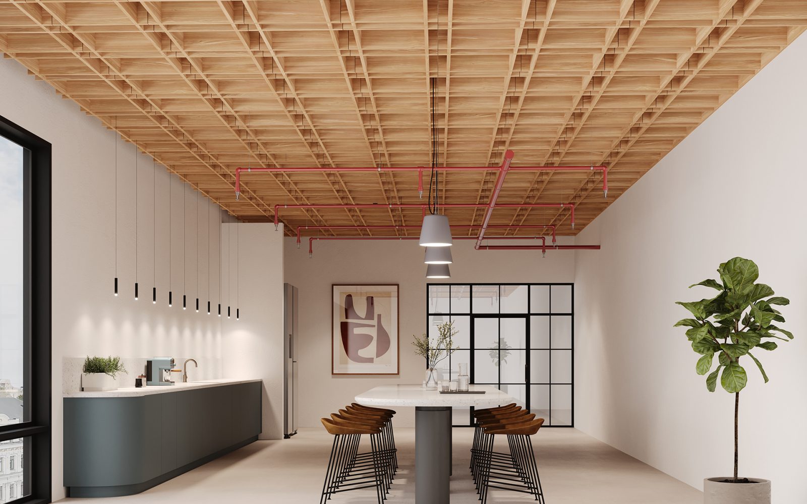 Woven, Gingham Ceiling Frames | European Larch | WoodGrain Collection