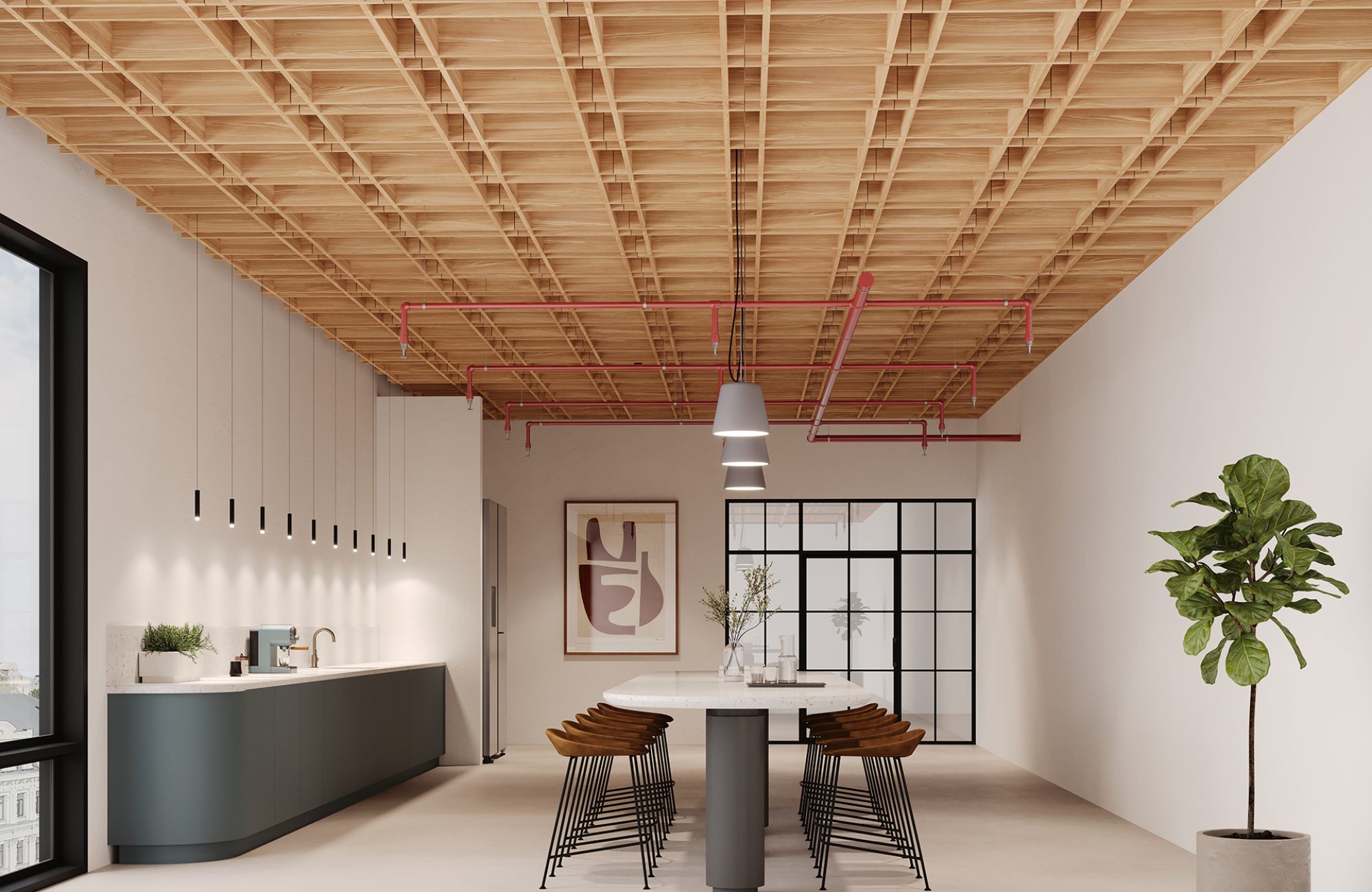 Woven, Gingham Ceiling Frames | European Larch | WoodGrain Collection