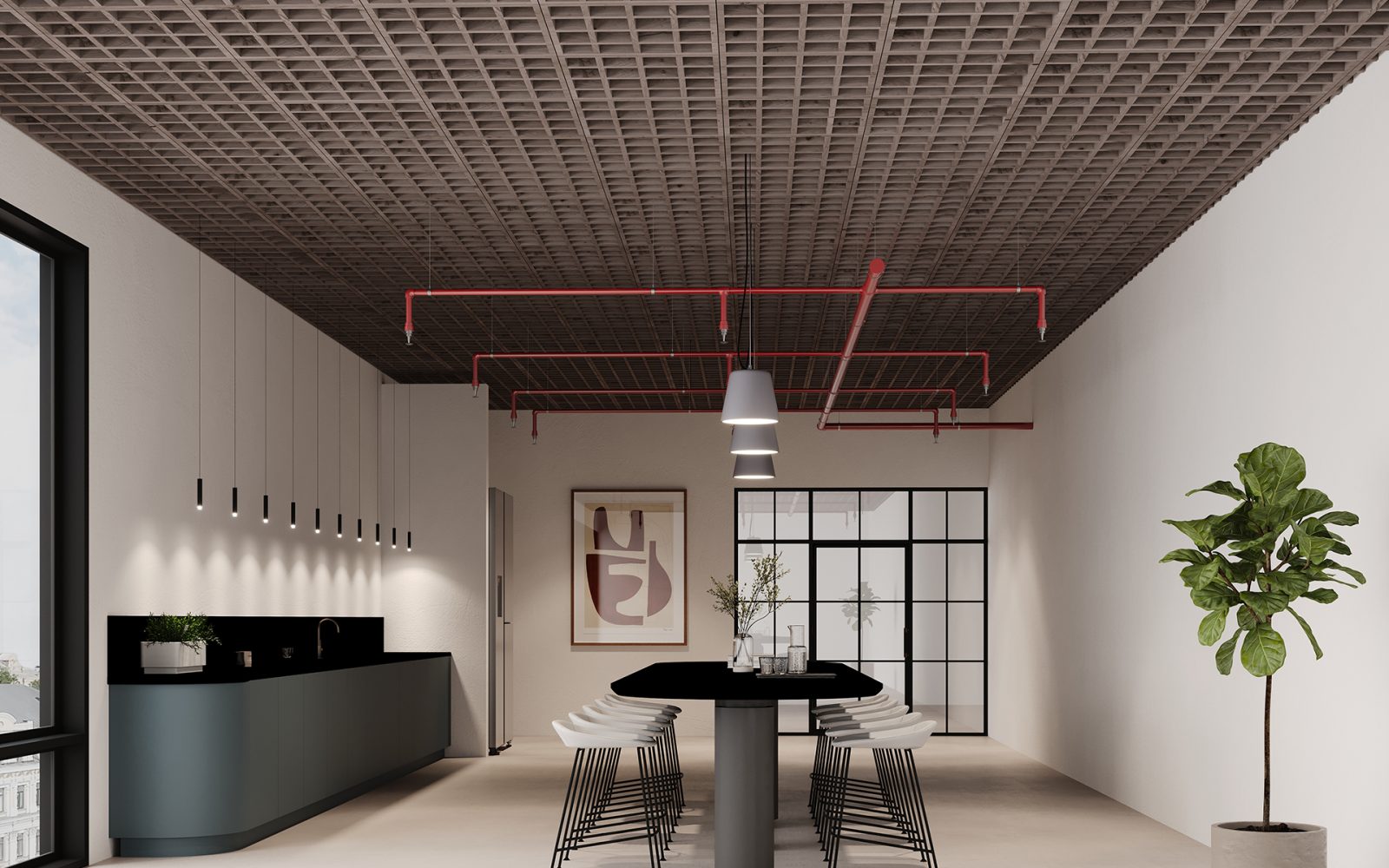 Woven, Tattersall Ceiling Frames | Shadow Oak | WoodGrain Collection