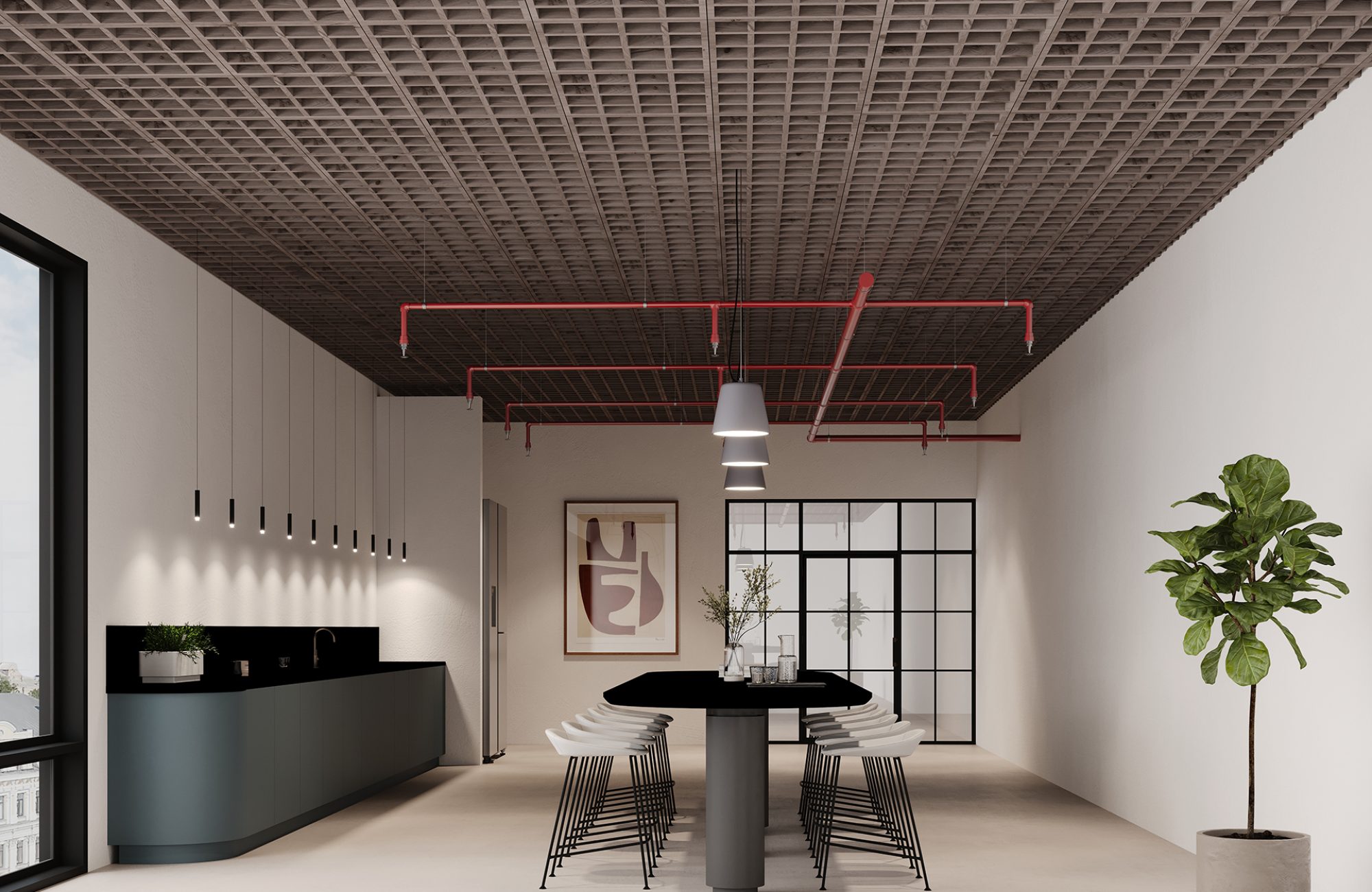 Woven, Tattersall Ceiling Frames | Shadow Oak | WoodGrain Collection