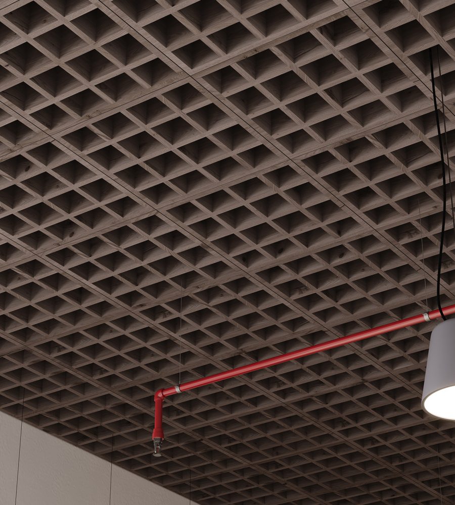 Woven, Tattersall Ceiling Frames | Shadow Oak | WoodGrain Collection