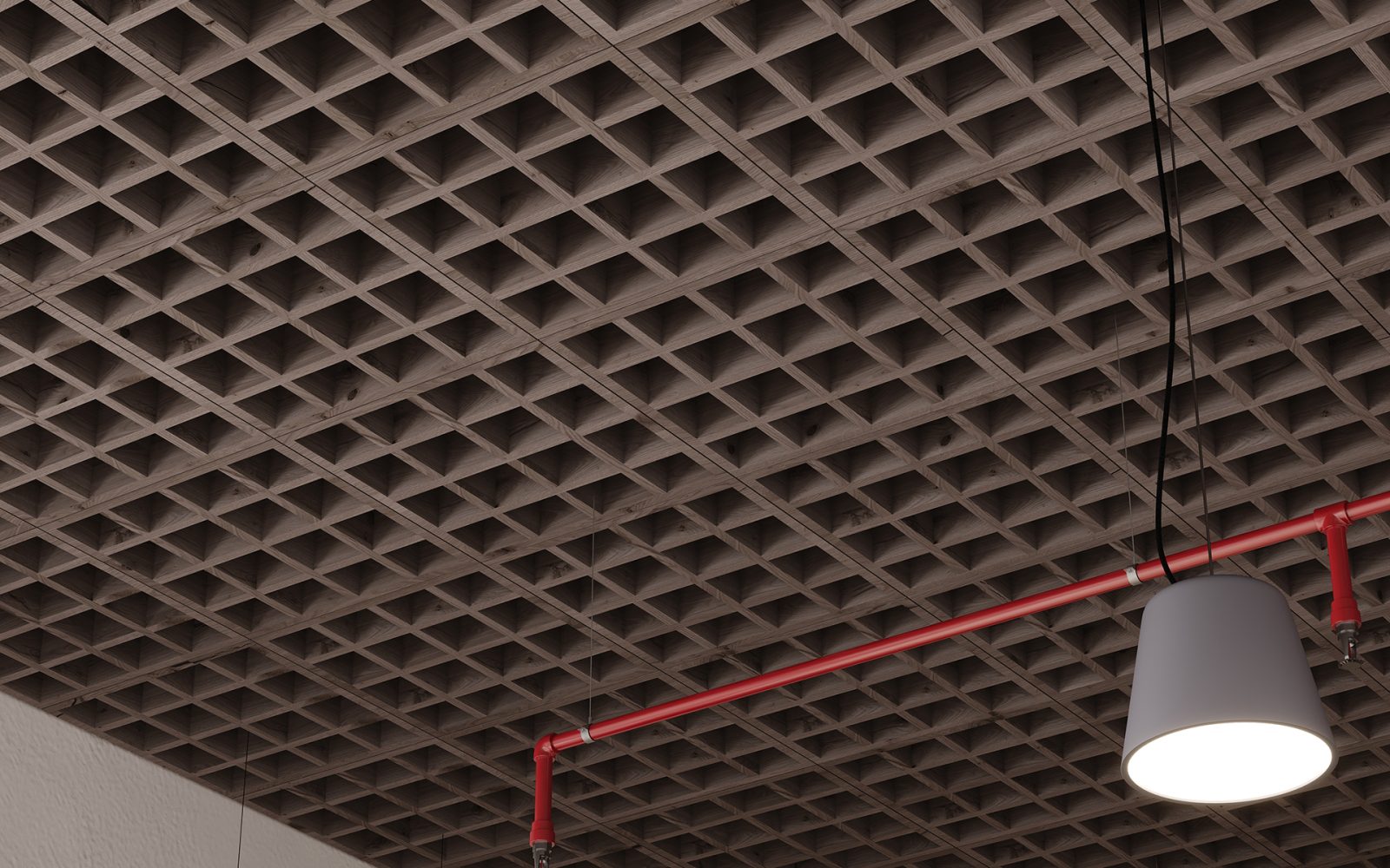 Woven, Tattersall Ceiling Frames | Shadow Oak | WoodGrain Collection