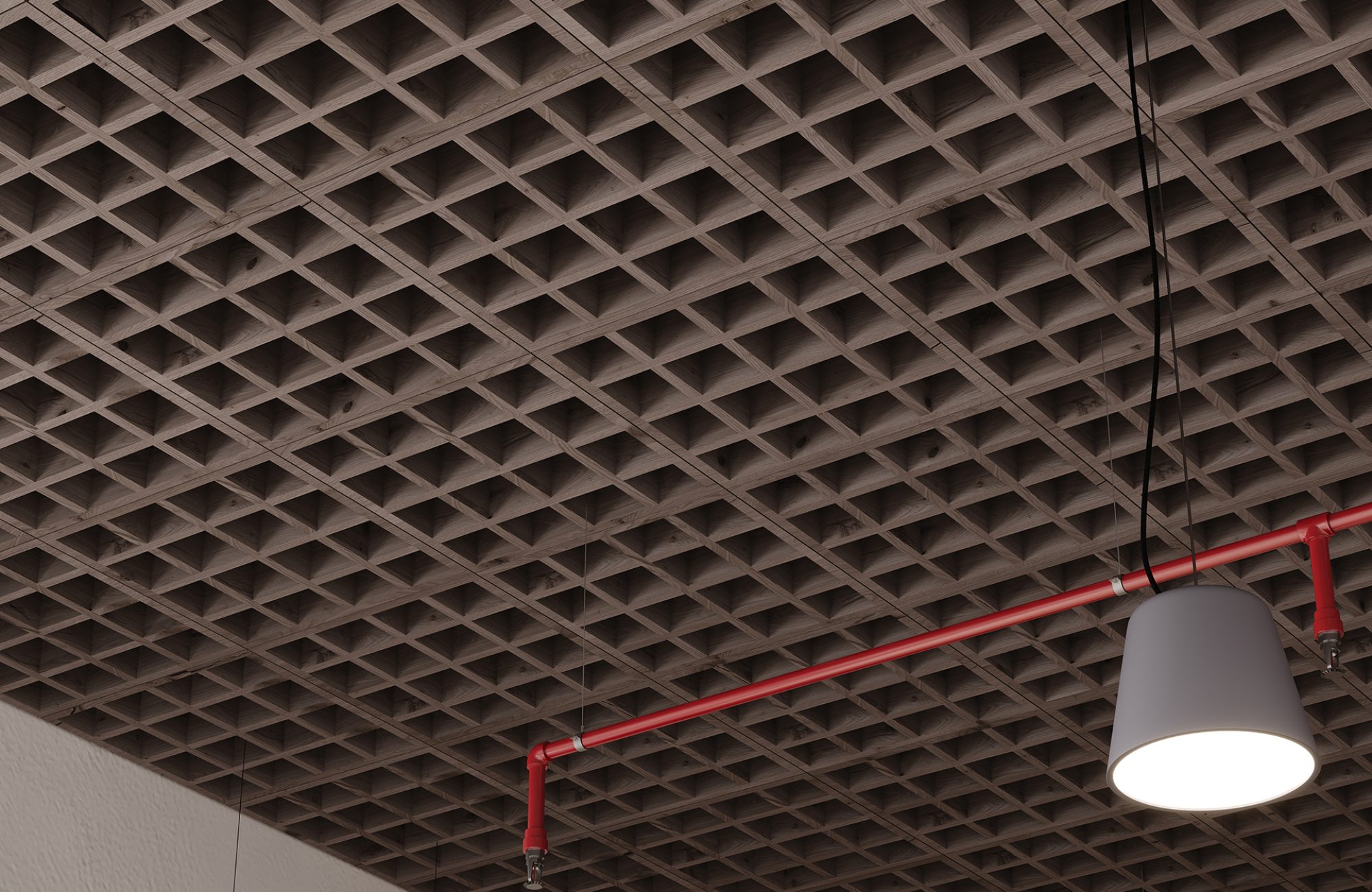 Woven, Tattersall Ceiling Frames | Shadow Oak | WoodGrain Collection