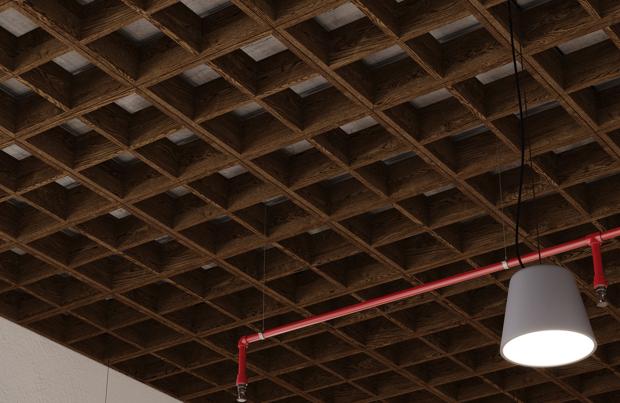 Woven, Windowpane Ceiling Frames | Scorched Timber | WoodGrain Collection