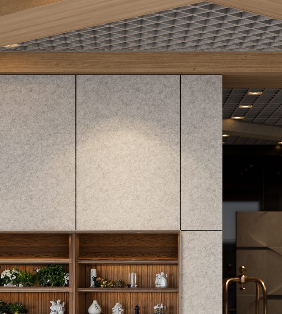 Woven, Pincheck Ceiling Frames; Solid Wall Panels | Milkyway | Premier Collection
