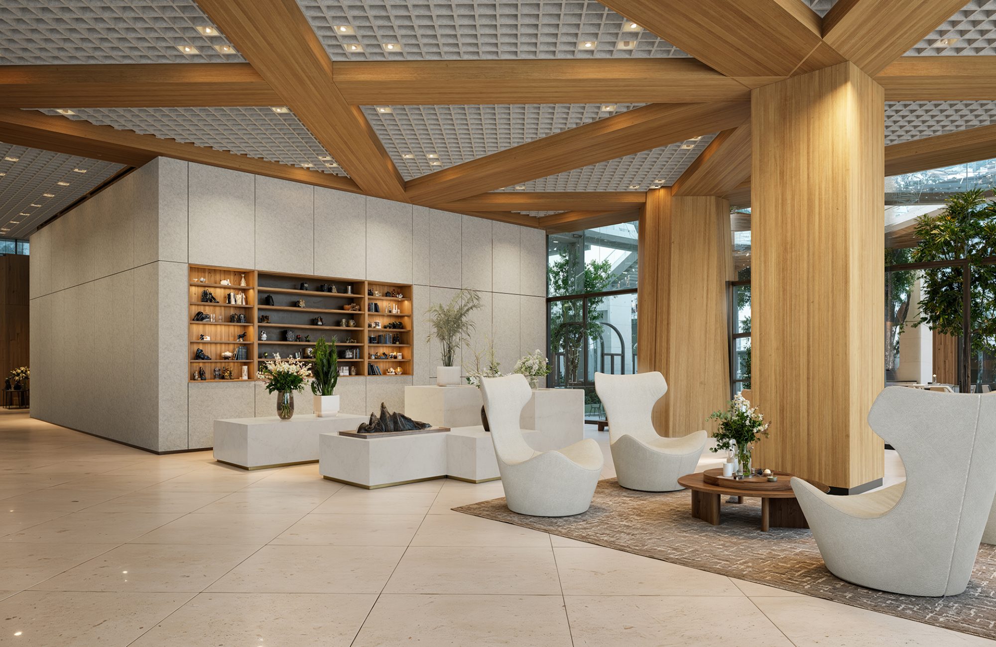 Woven, Pincheck Ceiling Frames; Solid Wall Panels | Milkyway | Premier Collection