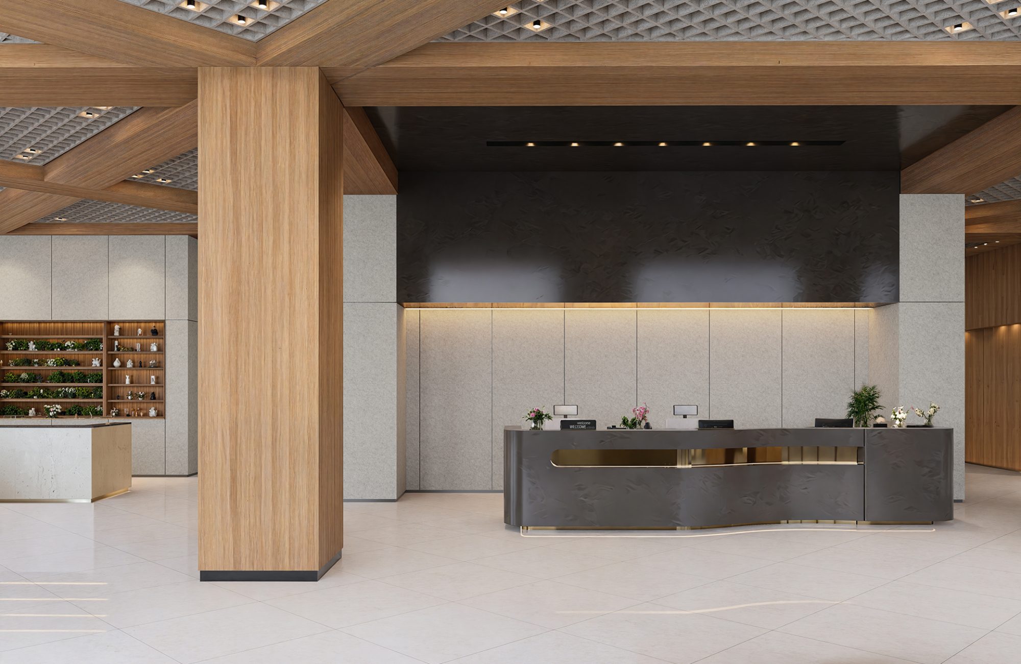 Woven, Pincheck Ceiling Frames; Solid Wall Panels | Milkyway | Premier Collection